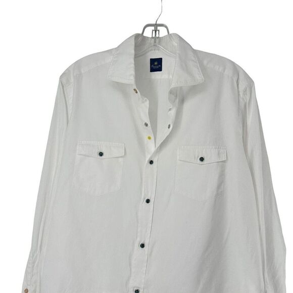 Giannetto Portofino Shirt Womens White Collared Snap Front Turquoise Detail L - Picture 2 of 8